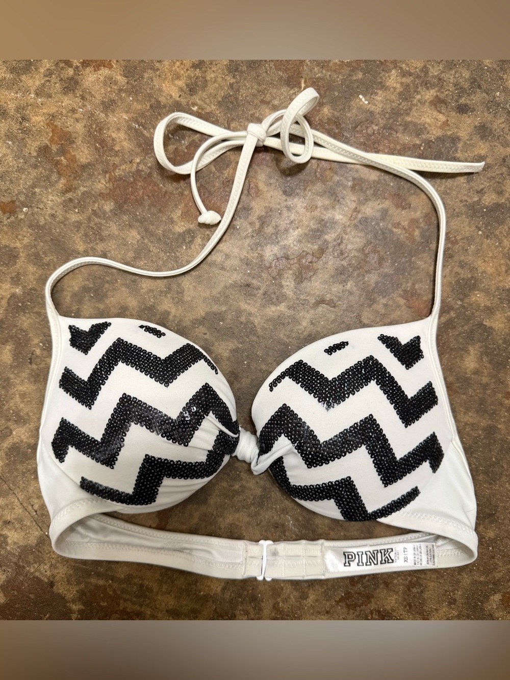 Victoria's Secret PINK black and white chevron sequin bikini swim top